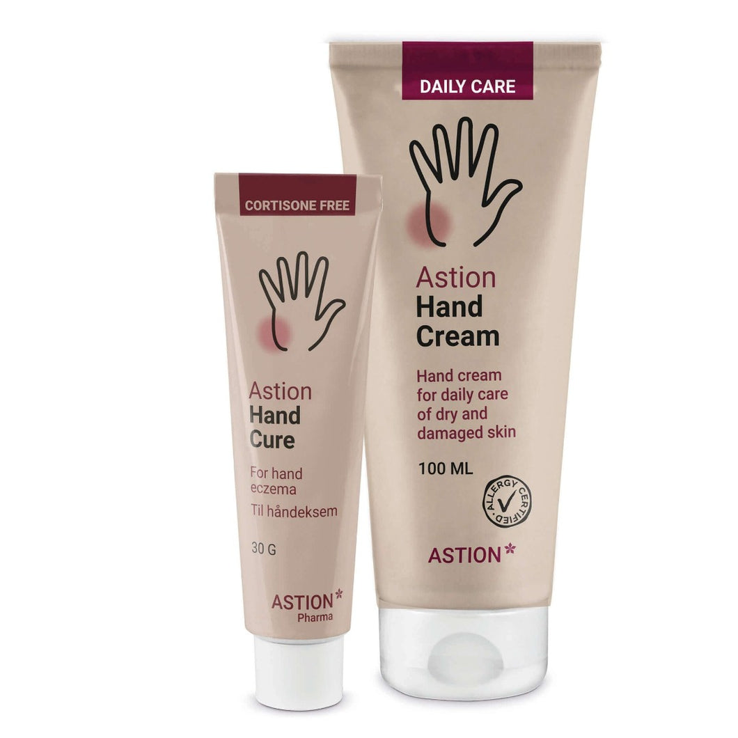 Astion håndpakke til tørre hænder og ved håndeksem - 2 produkter mod tørhud, sprukne og røde hænder